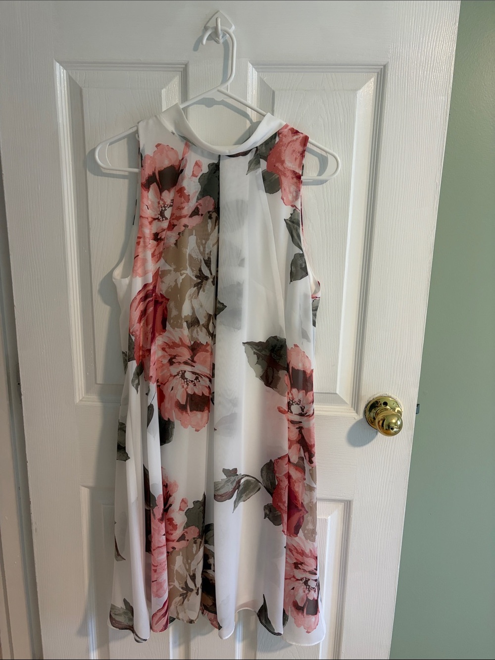 White Floral Swing Dress with Pink Rose Print